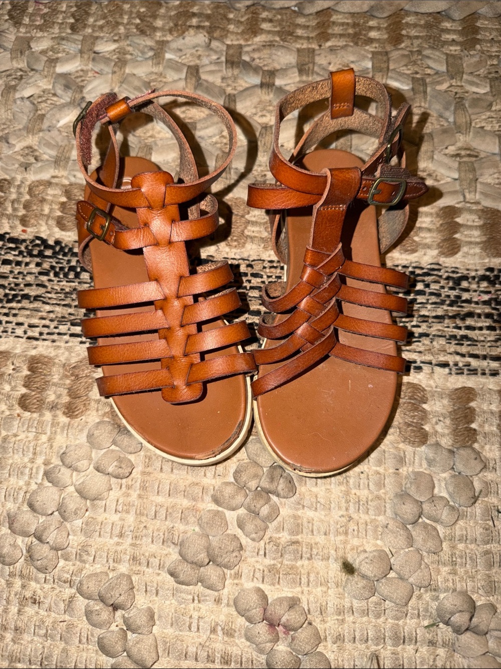 Kids Brown Leather Strappy Gladiator Sandals sz 12c
